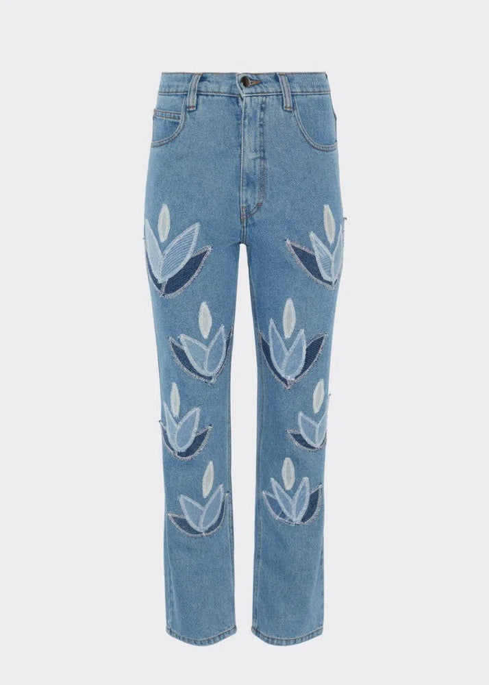 
                  
                    High Waisted Organic Mom Fit Denim Leaf Jeans
                  
                