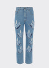 High Waisted Organic Mom Fit Denim Leaf Jeans