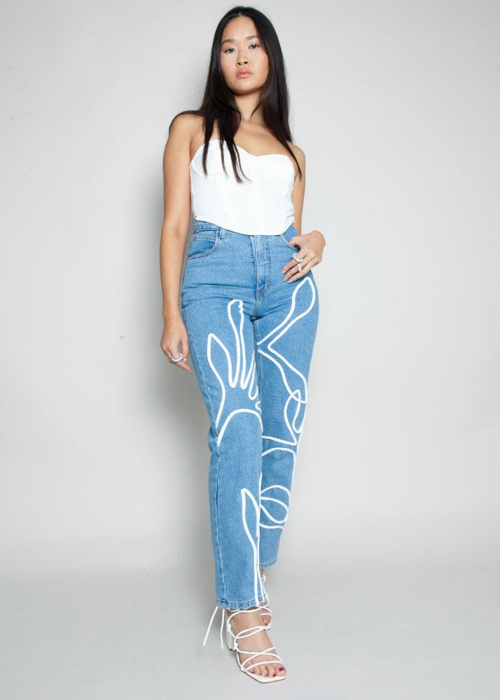 
                  
                    High Waisted Organic Mom Fit Floral Trim Jeans
                  
                