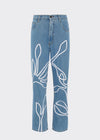 High Waisted Organic Mom Fit Floral Trim Jeans