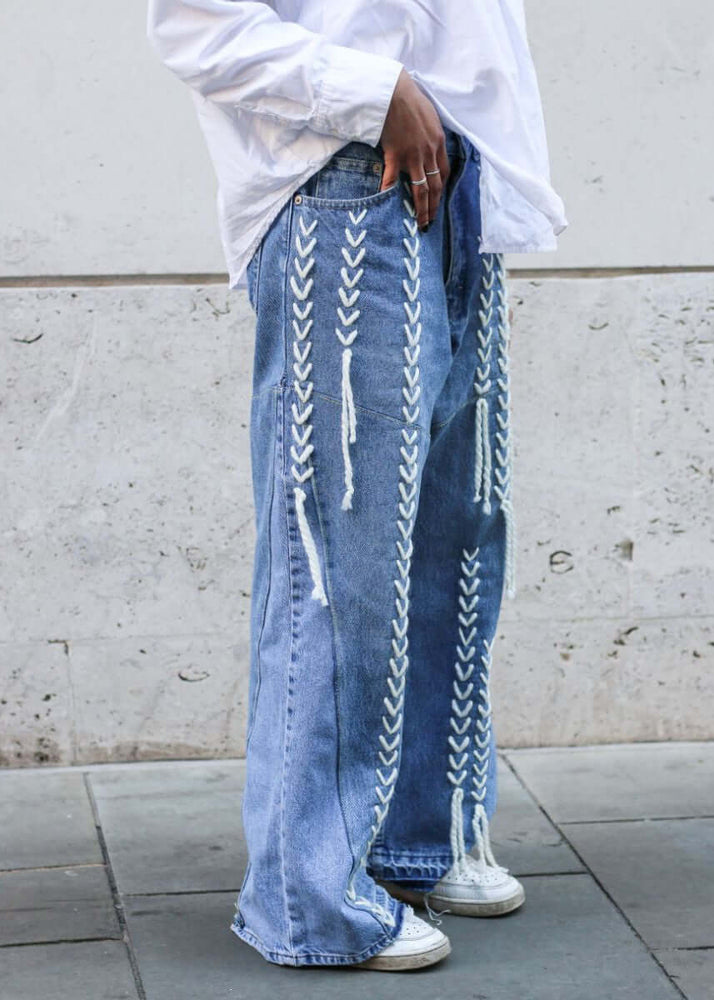 
                  
                    High Waisted Upcycled Thread Wide Leg Jeans
                  
                