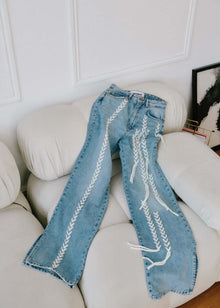  High Waisted Upcycled Thread Wide Leg Jeans