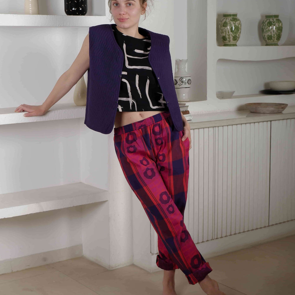 
                  
                    Jacquard Red Pink Blue Trousers
                  
                