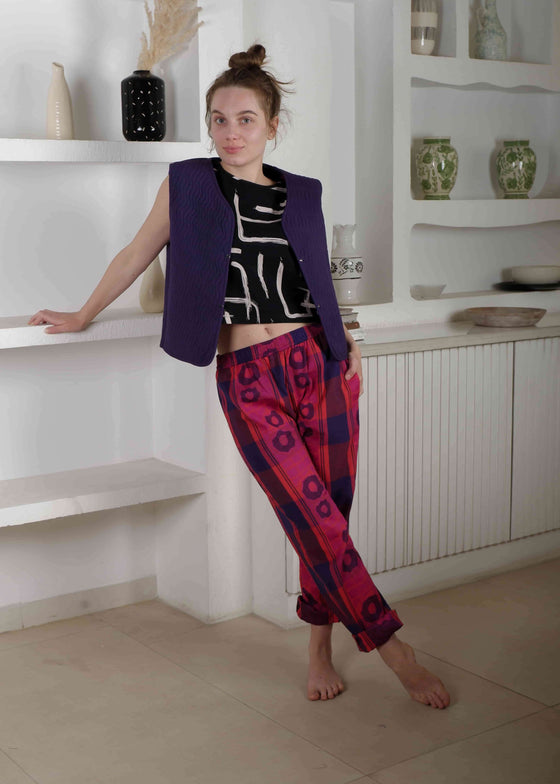 Jacquard Red Pink Blue Trousers