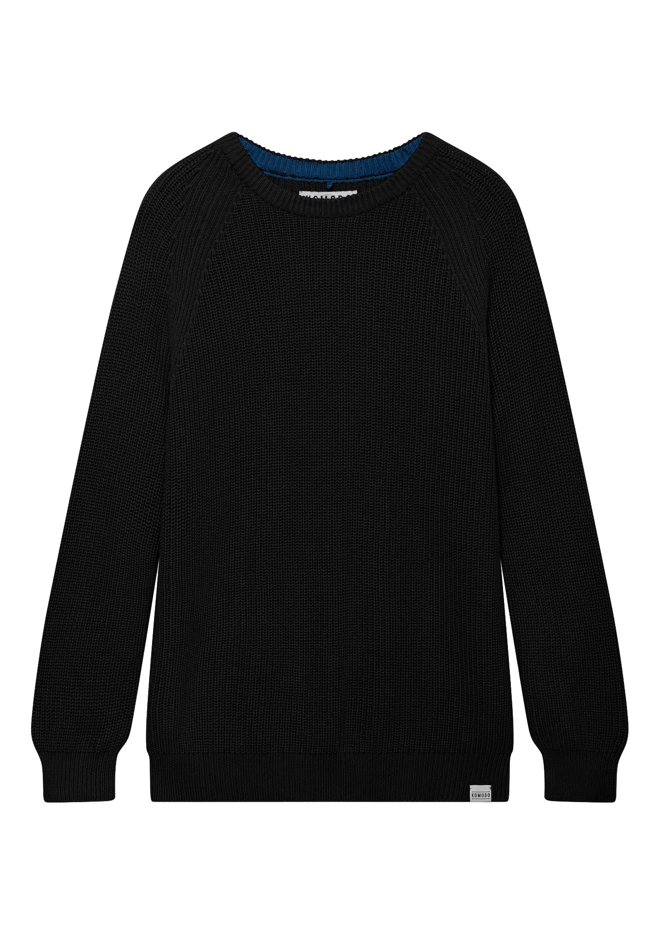 Black sweater with a brand logo on a white background