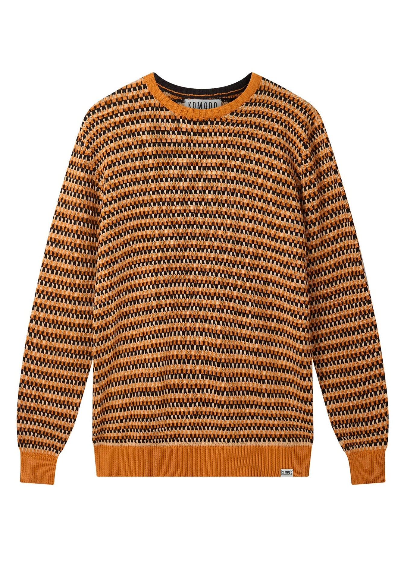 Patterned sweater with a brand logo on a white background