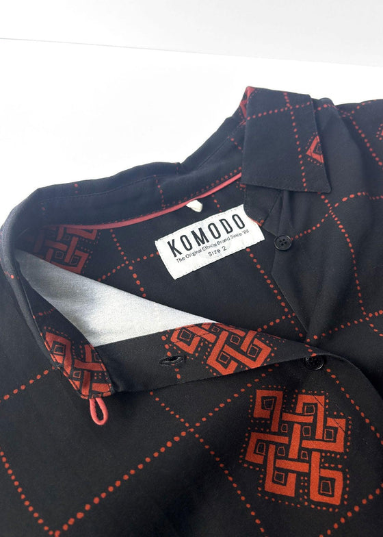 KENJI Tencel Shirt - Black Eternal Knot Print