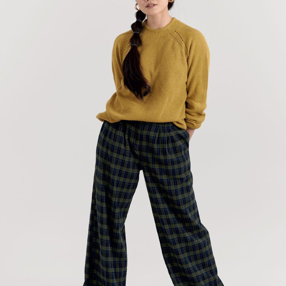 LILY Organic Cotton Flannel Trouser - Navy Check