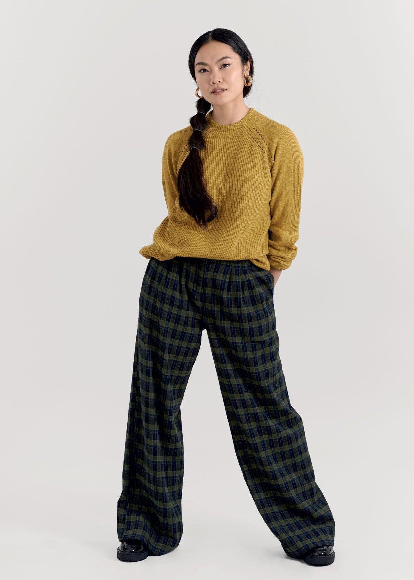 LILY Organic Cotton Flannel Trouser - Navy Check