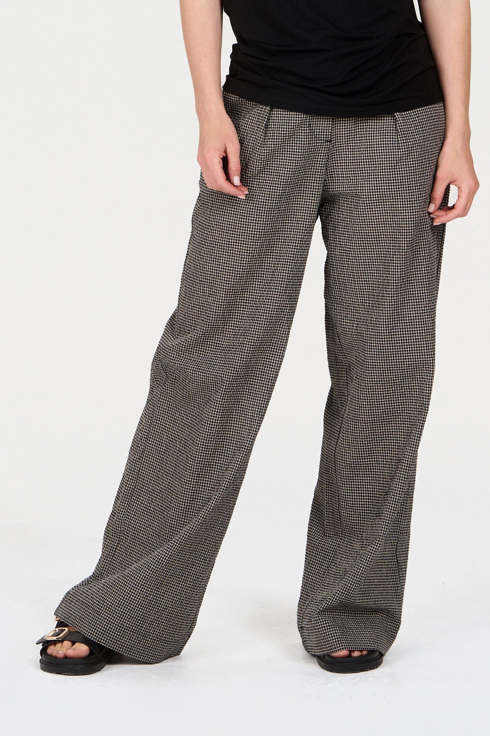 LOLA Organic Cotton Trouser - check, featuring wide-leg design and check pattern, made from 100% organic cotton.