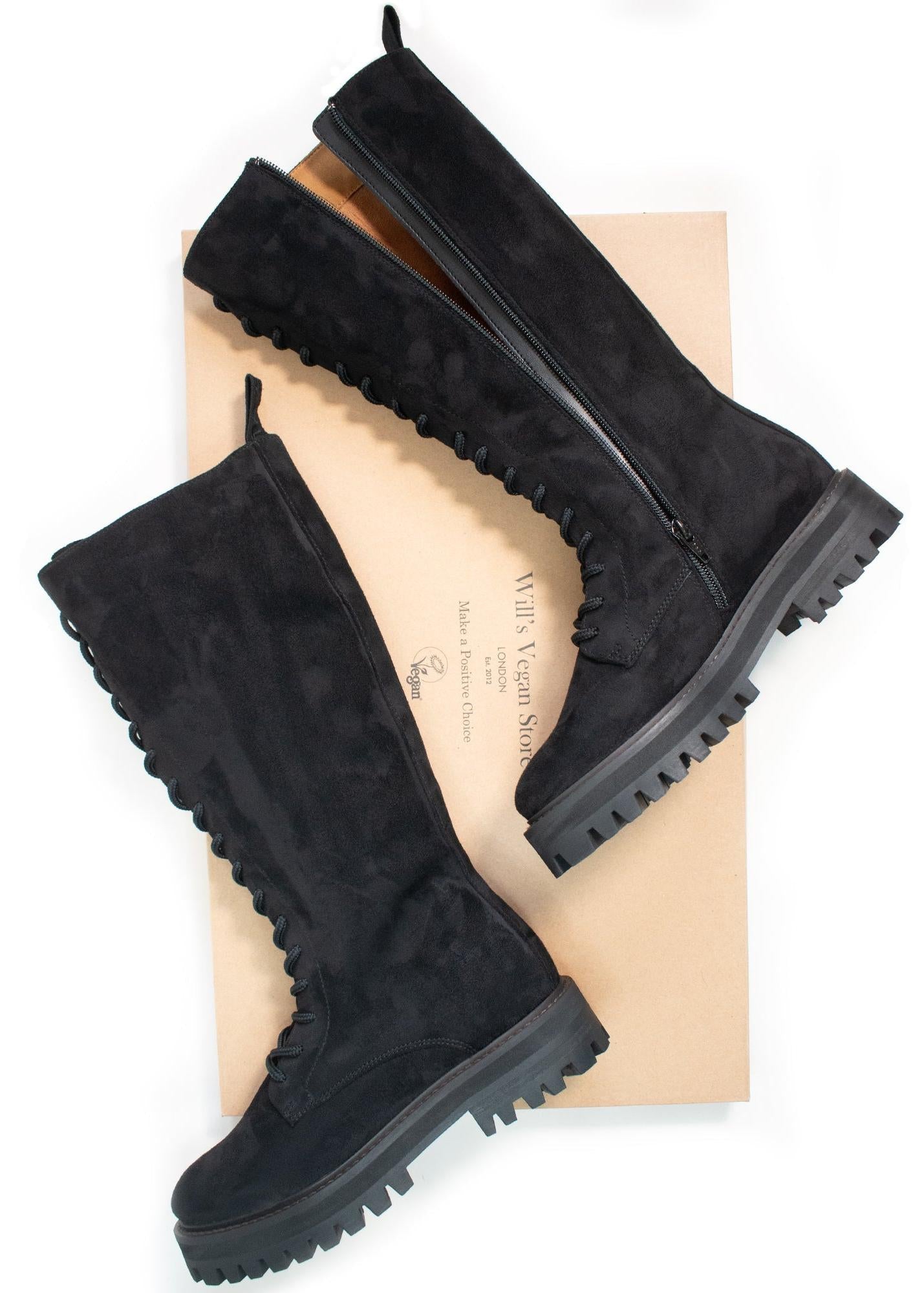 Lace-Up Vegan Suede High Boots