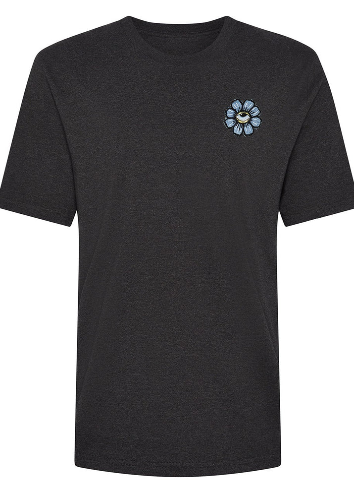 Men's Blue Eyed Flower Upcycled Appliqué T-Shirt - Grey