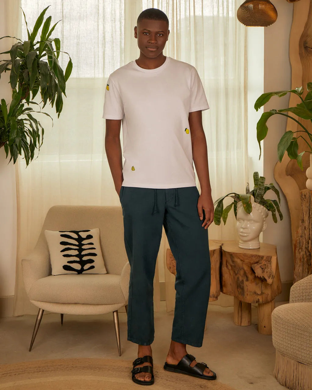 Men's Lemon Embroidered Organic Cotton T-Shirt
