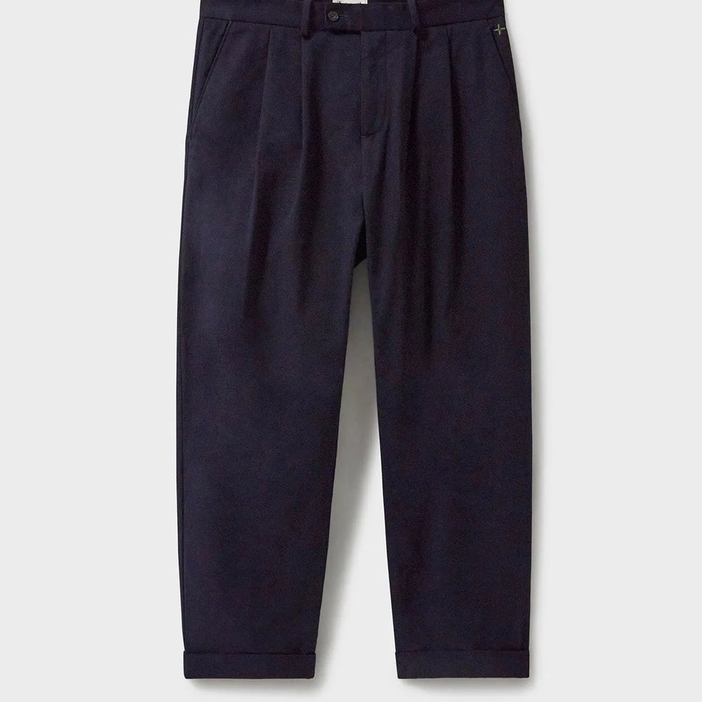 Organic Cotton stretch Navy Pleated Trouser