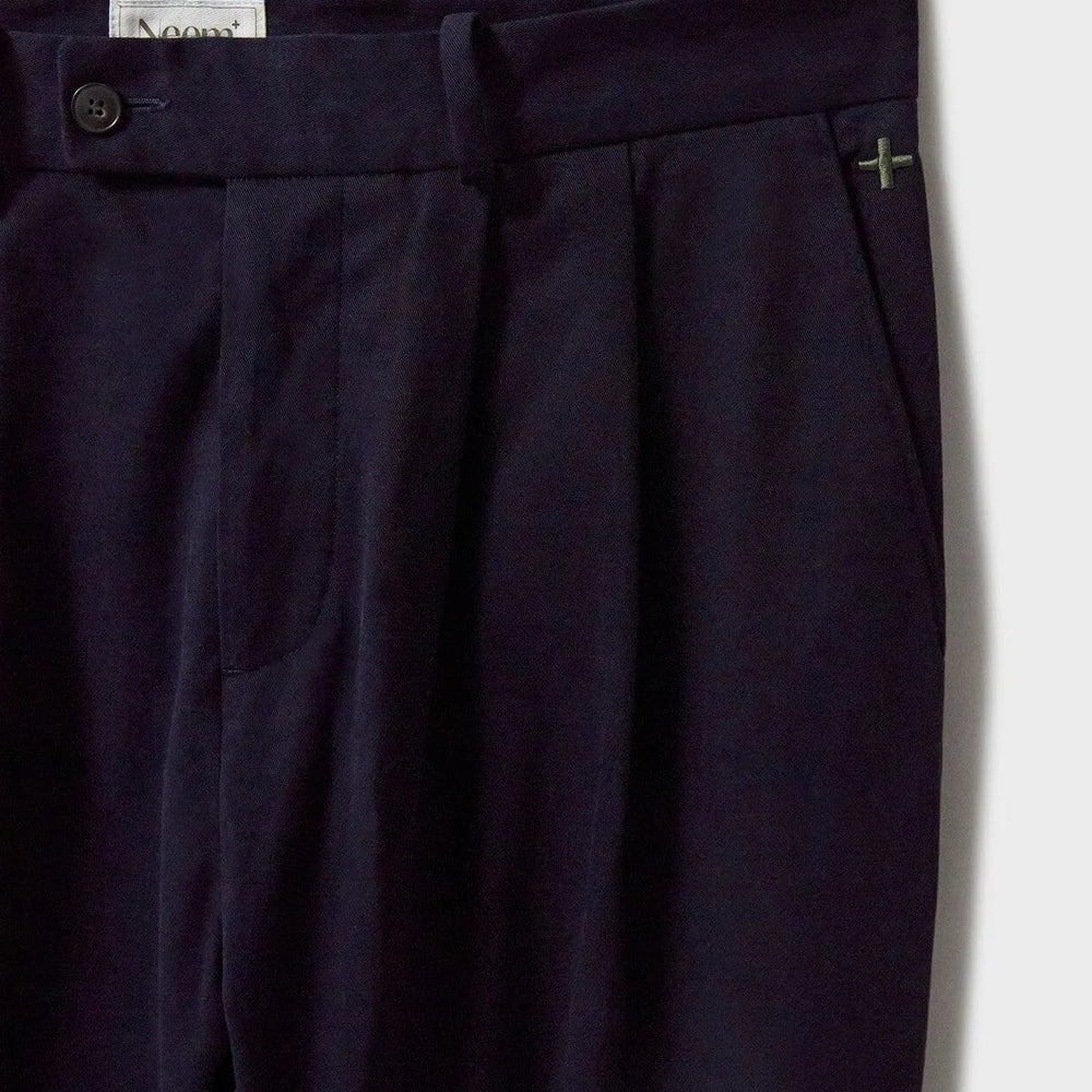 
                  
                    Organic Cotton stretch Navy Pleated Trouser
                  
                