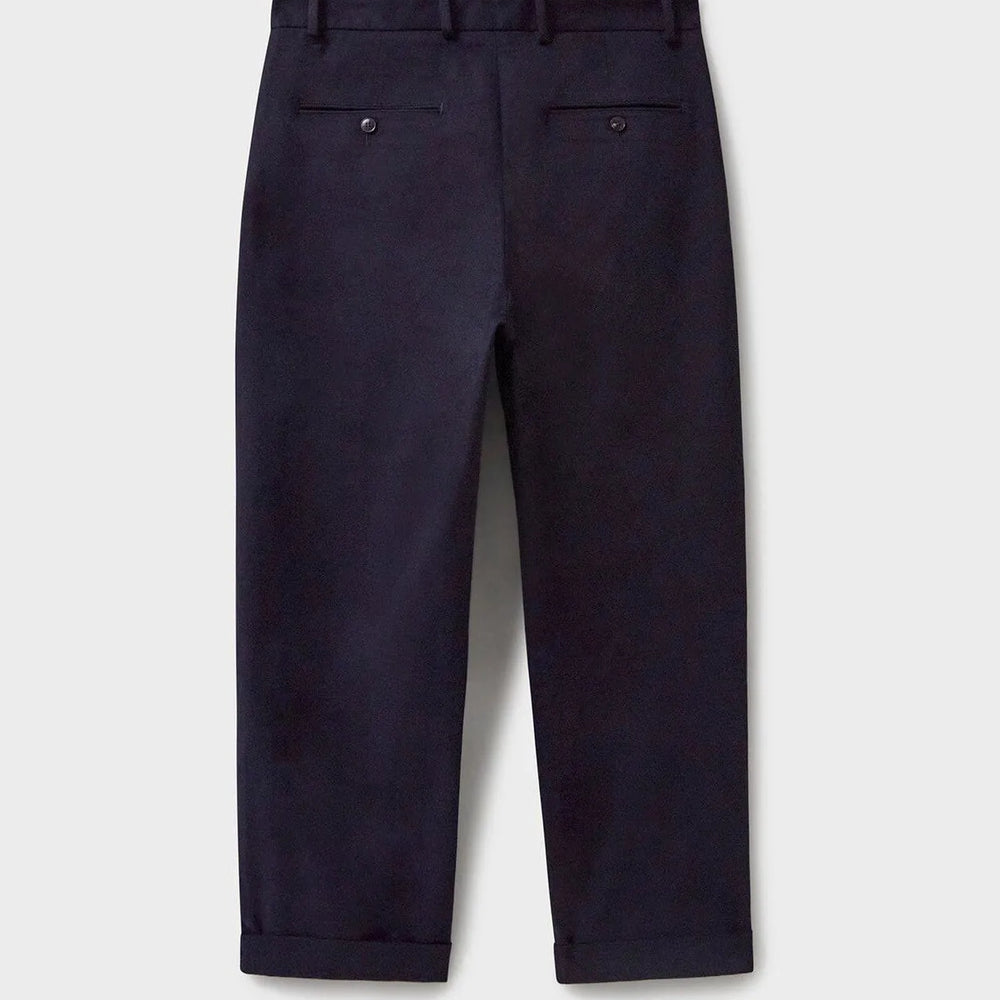 
                  
                    Organic Cotton stretch Navy Pleated Trouser
                  
                