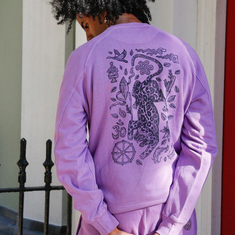 NEPALI LEOPARD - Organic Cotton Back Print Sweat Lilac