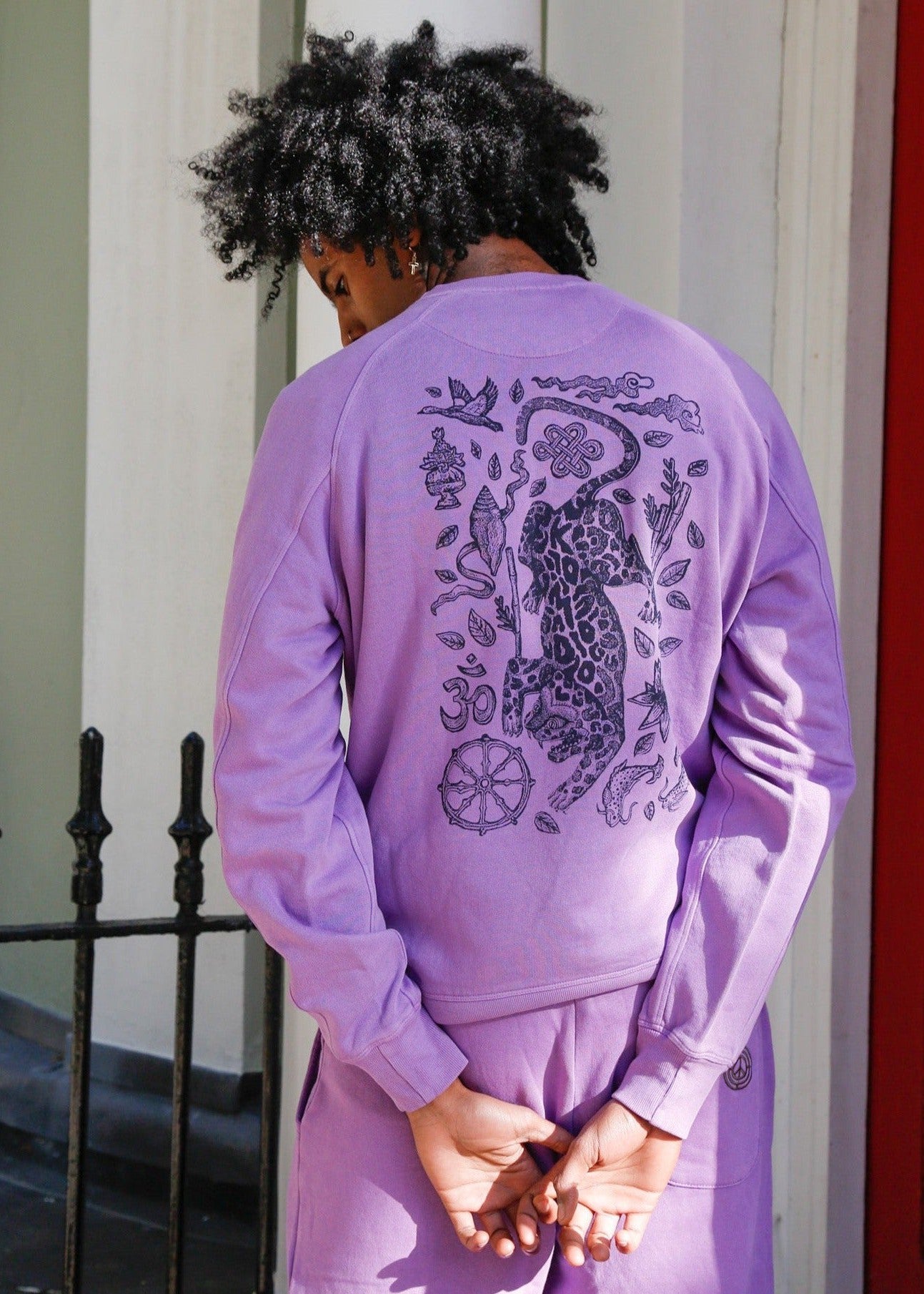 NEPALI LEOPARD - Organic Cotton Back Print Sweat Lilac