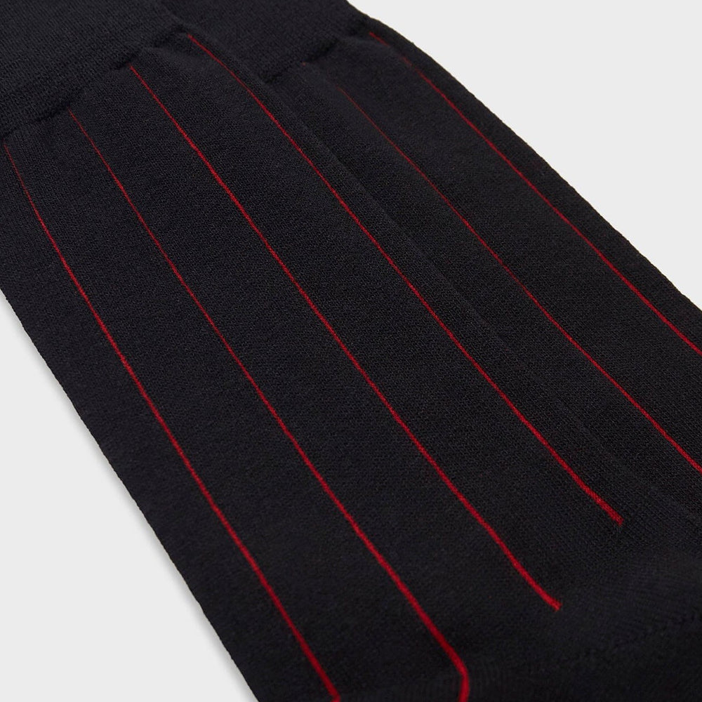 
                  
                    Recycled Cotton Pin Stripe Black/Red Socks
                  
                