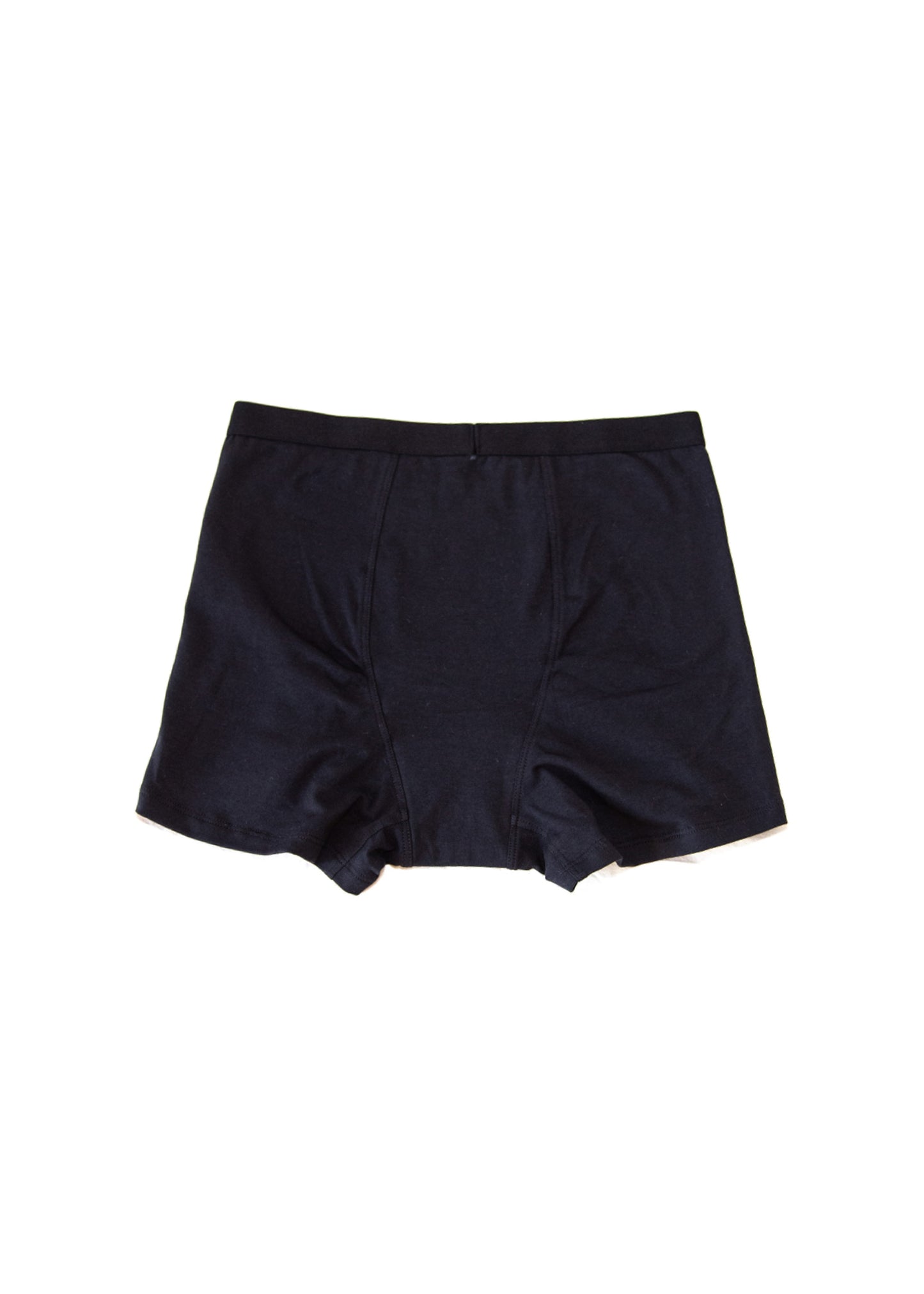 Black boxer briefs on a white background