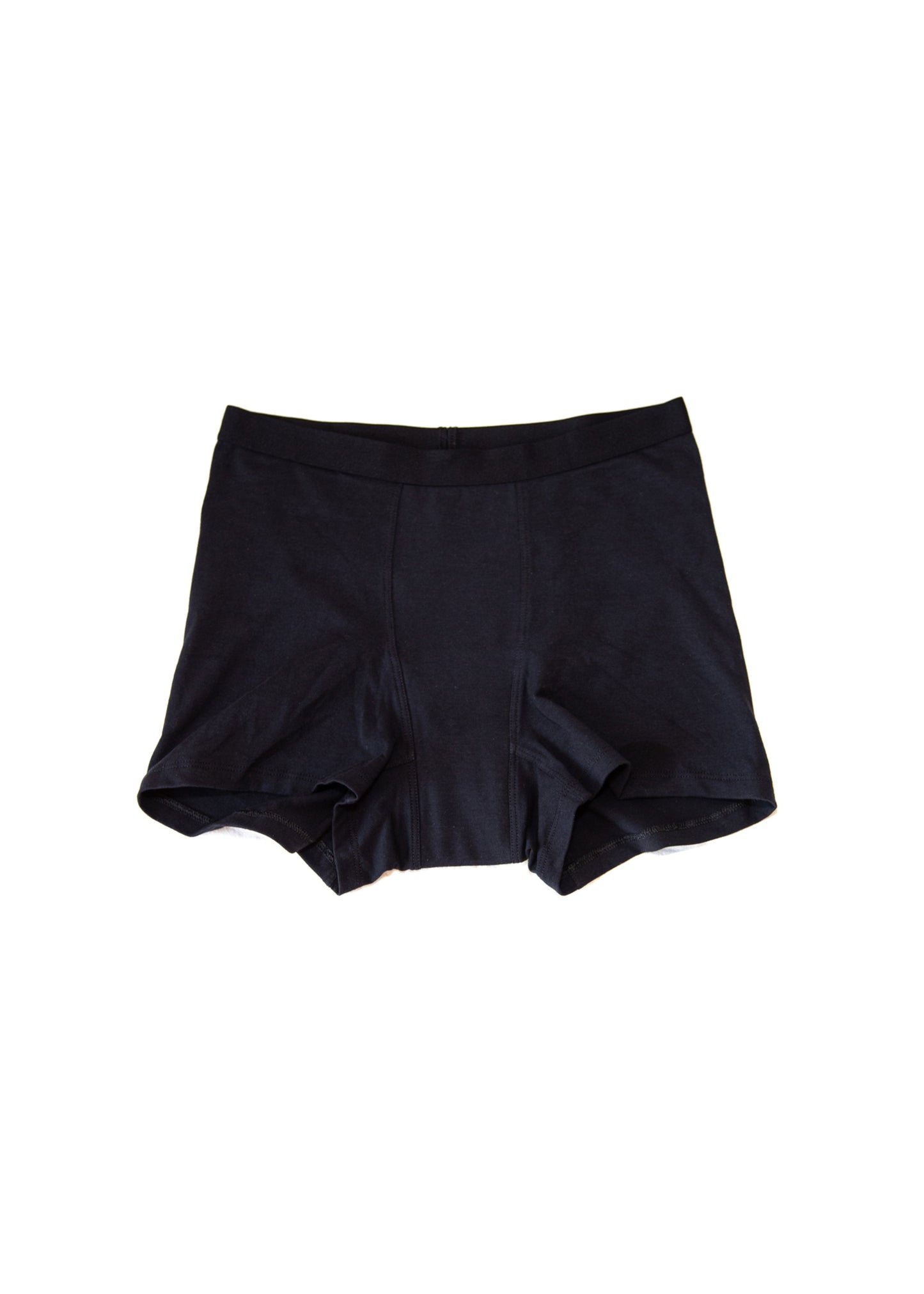Black boxer briefs on a white background