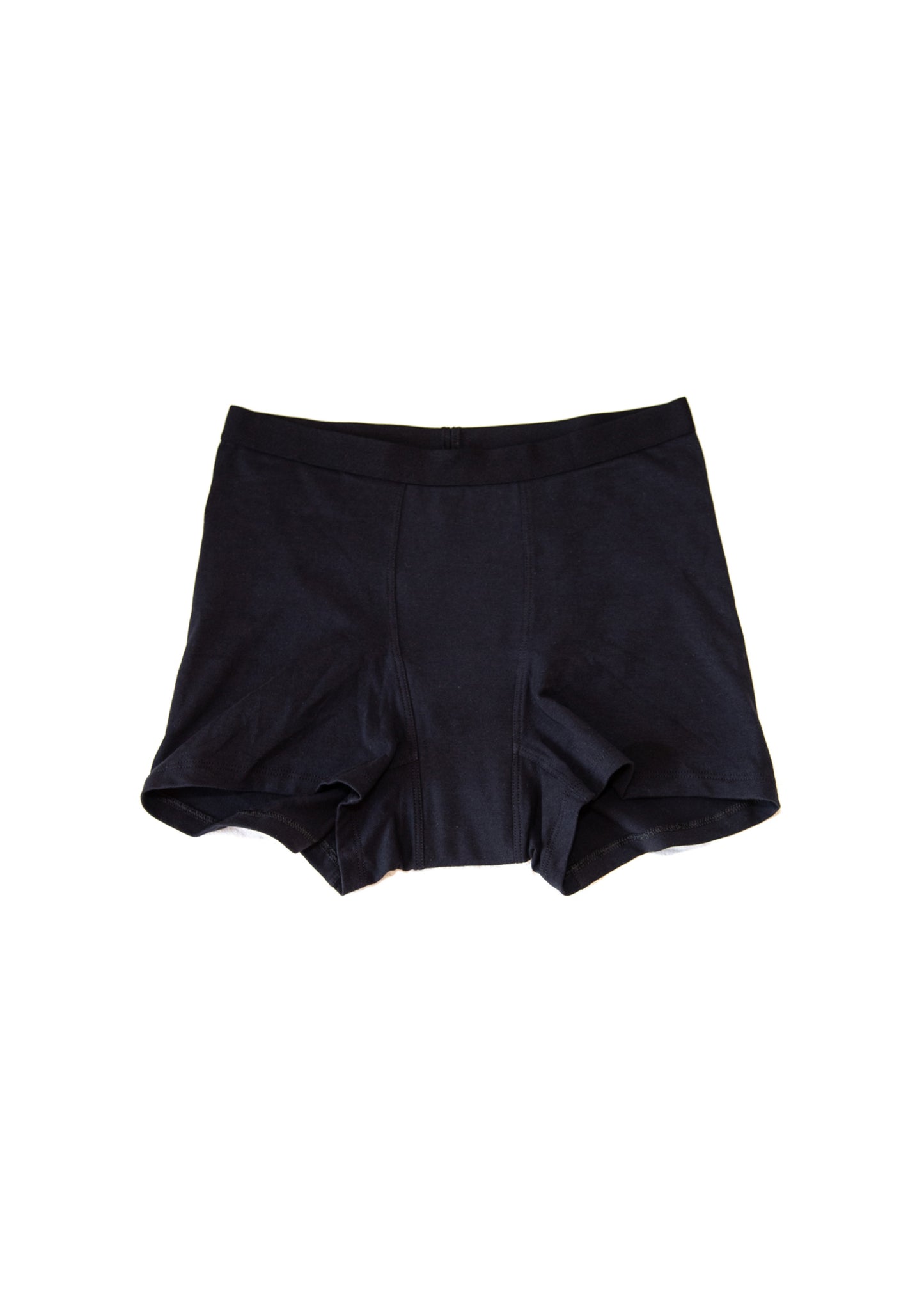 Black boxer briefs on a white background