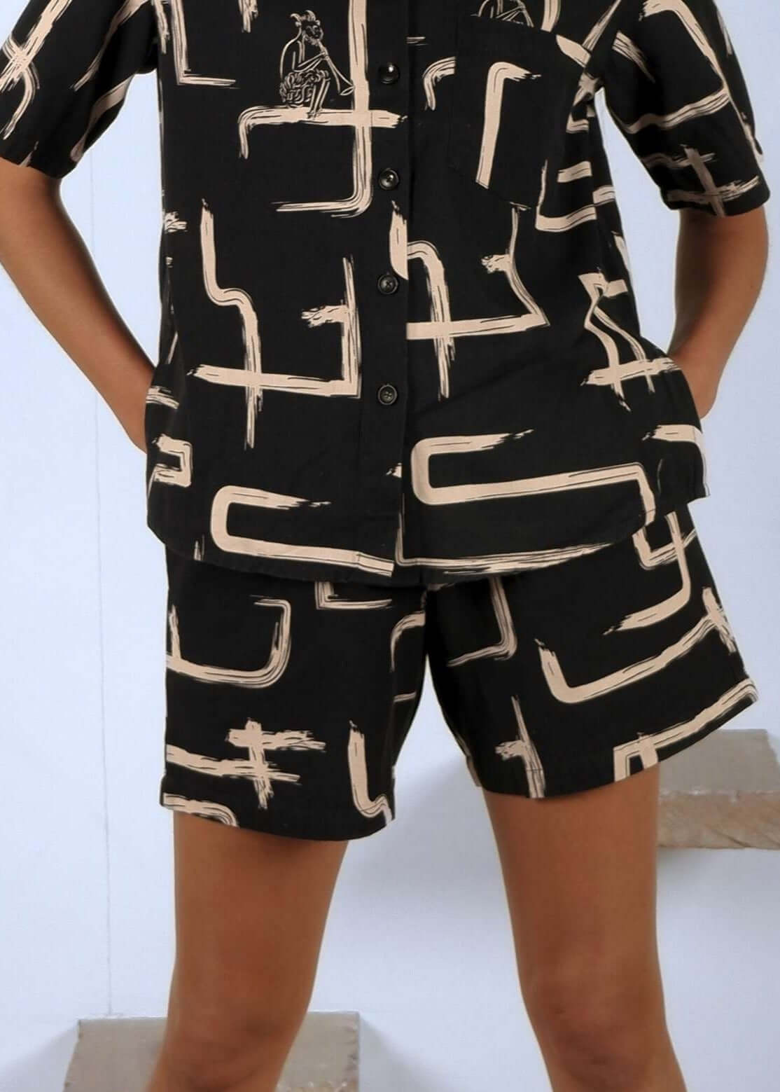 Organic Cotton & Linen Black & White Shorts