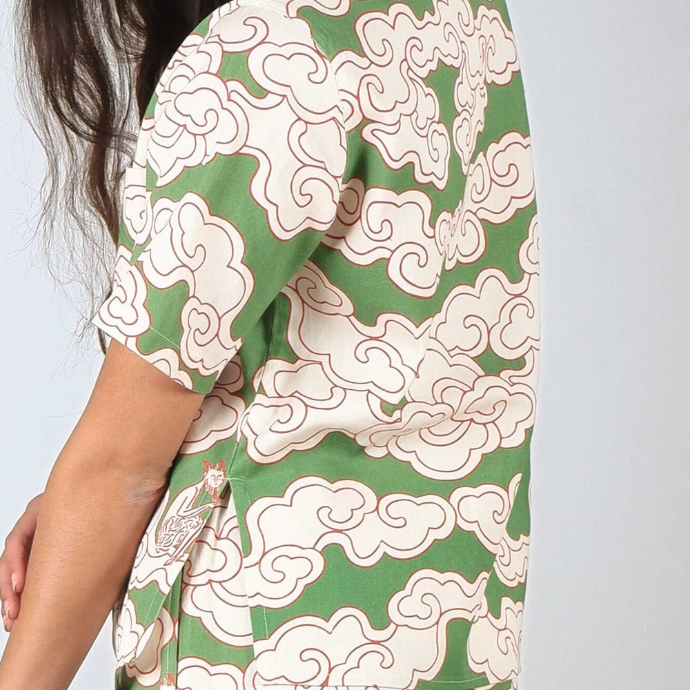 
                  
                    Organic Cotton & Linen Green Clouds Cuban Shirt
                  
                