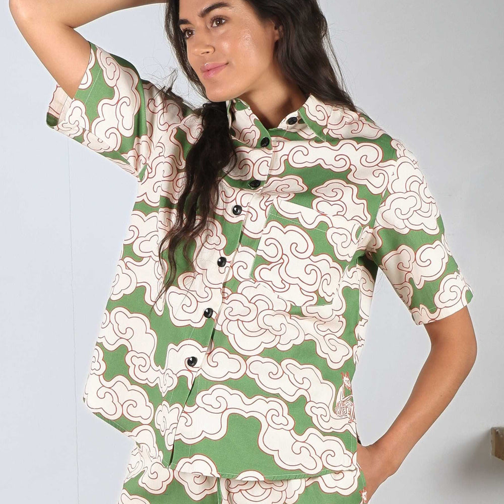 
                  
                    Organic Cotton & Linen Green Clouds Cuban Shirt
                  
                