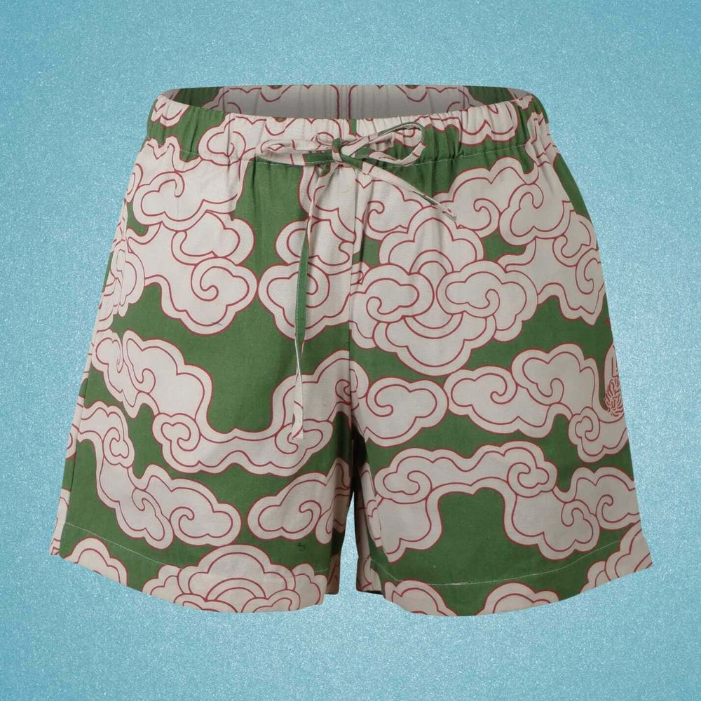 Organic Cotton & Linen Green Clouds Shorts