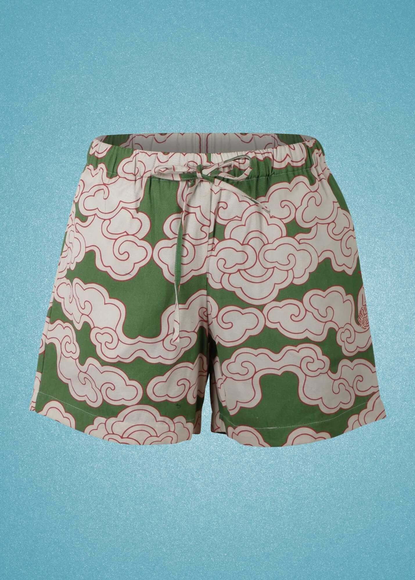 Organic Cotton & Linen Green Clouds Shorts