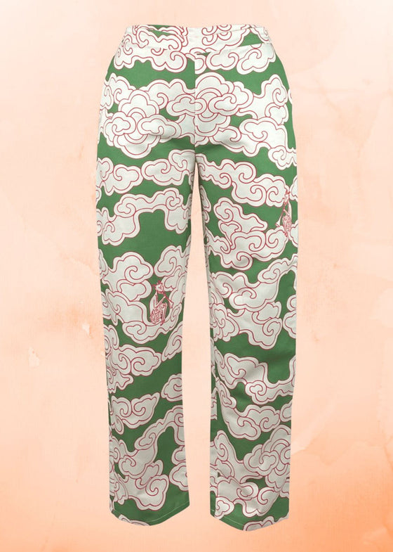 Organic Cotton & Linen Green Clouds Trousers