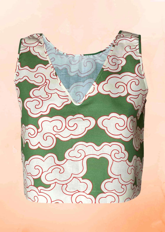 Organic Cotton & Linen Green Clouds Two-Way Tank