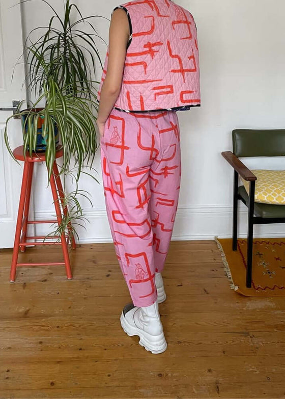 Organic Cotton & Linen Pink & Red Balloon Trousers