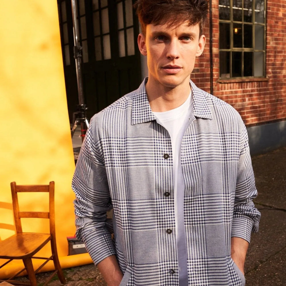 
                  
                    100% Recycled Cotton Navy Prince of Wales Neem St James Overshirt
                  
                