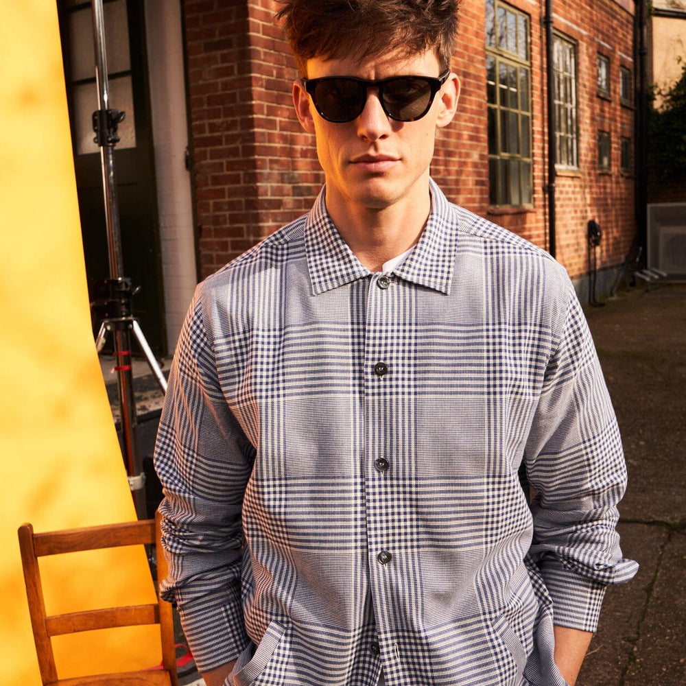 100% Recycled Cotton Navy Prince of Wales Neem St James Overshirt