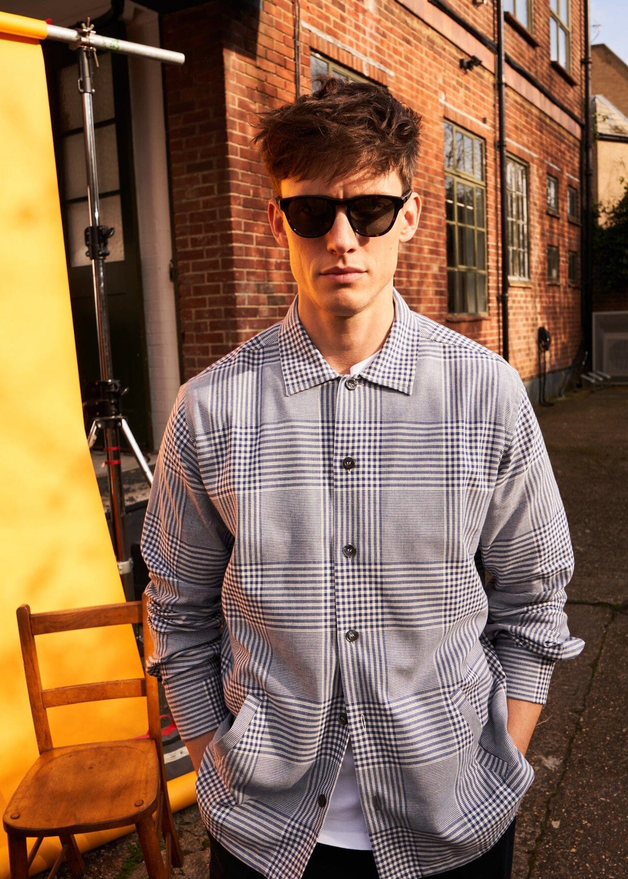 100% Recycled Cotton Navy Prince of Wales Neem St James Overshirt