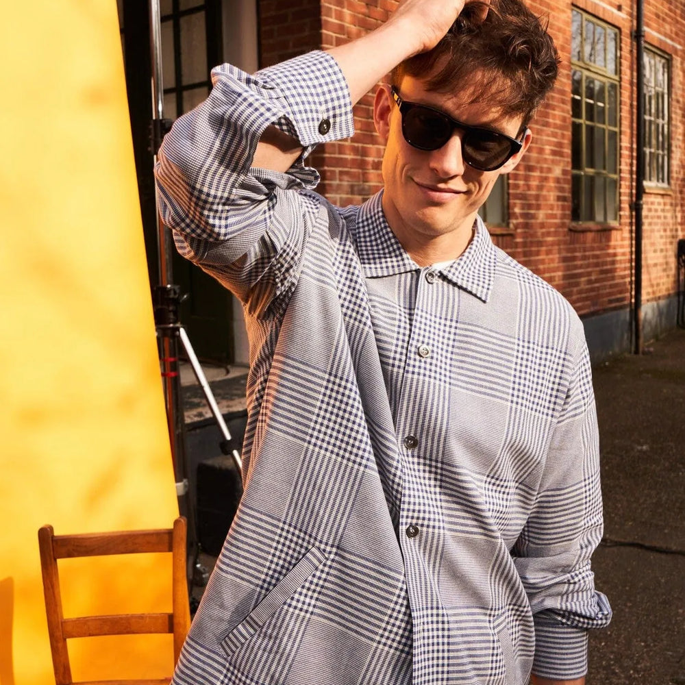 
                  
                    100% Recycled Cotton Navy Prince of Wales Neem St James Overshirt
                  
                