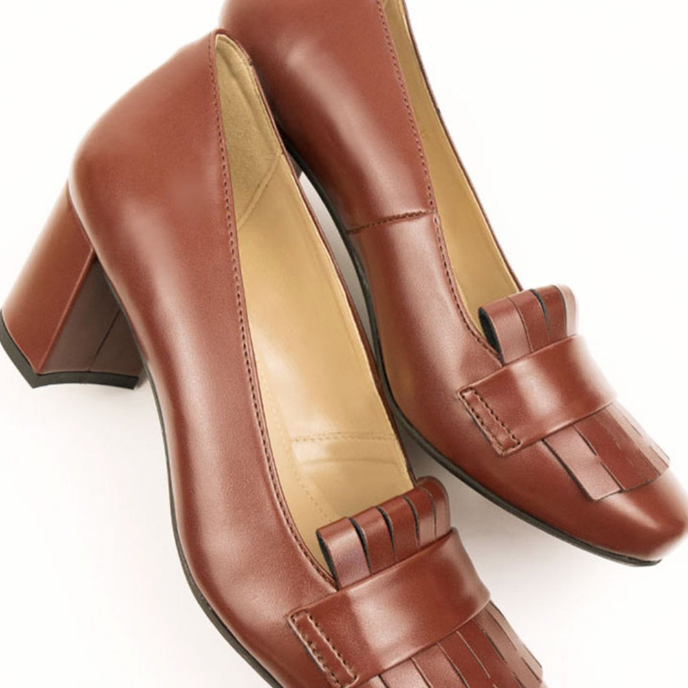 Women's Kilted Block Heels - Brown