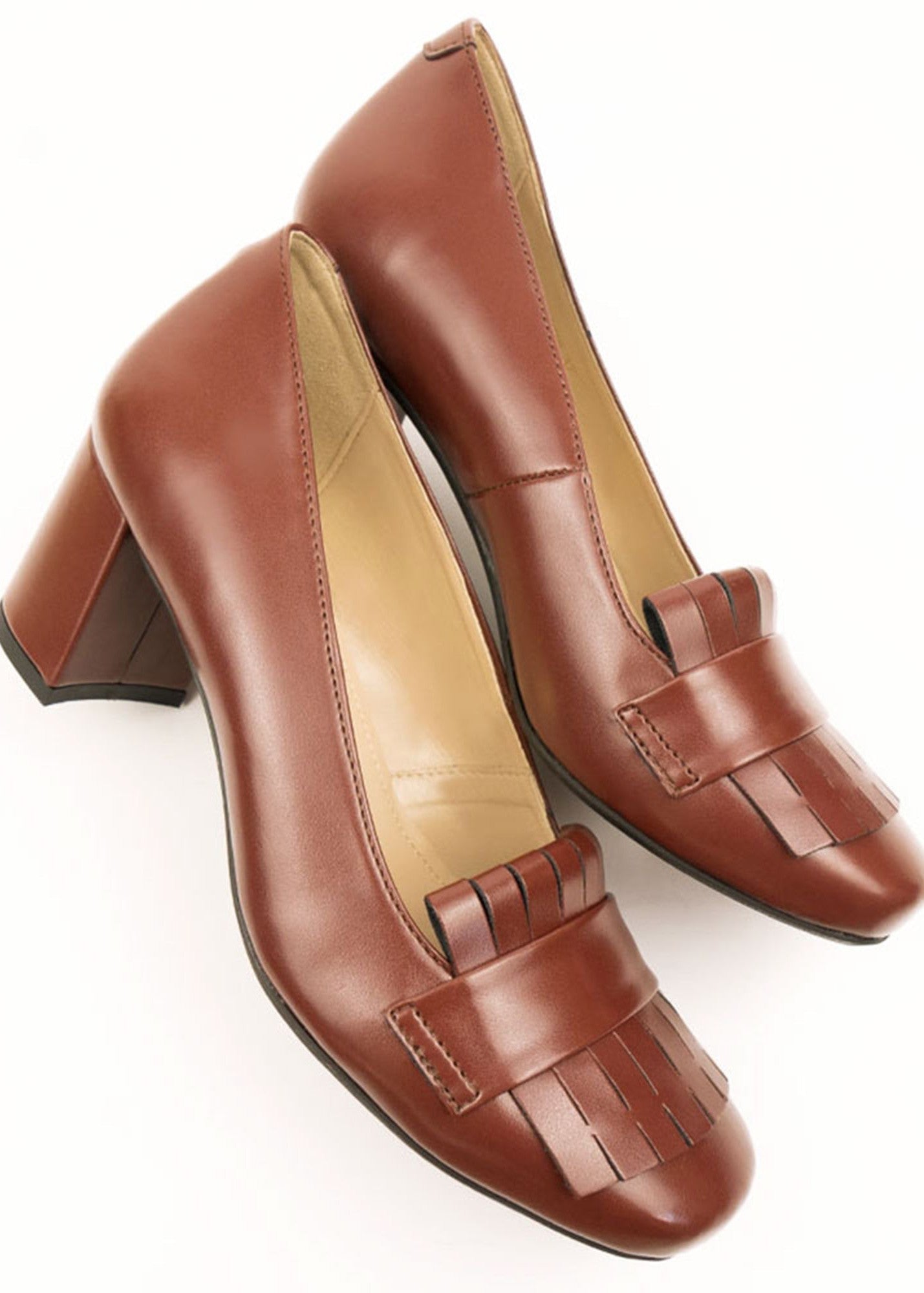 Women's Kilted Block Heels - Brown