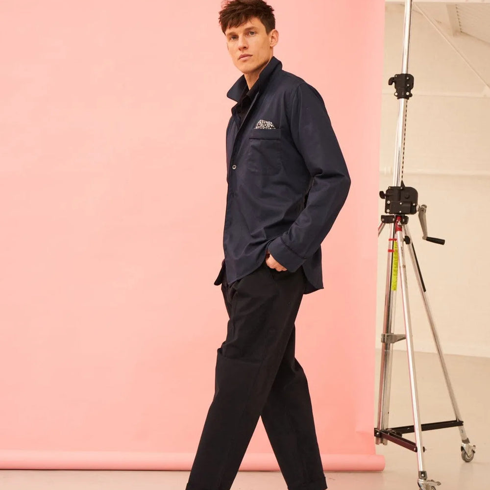 
                  
                    Organic Cotton stretch Navy Pleated Trouser
                  
                