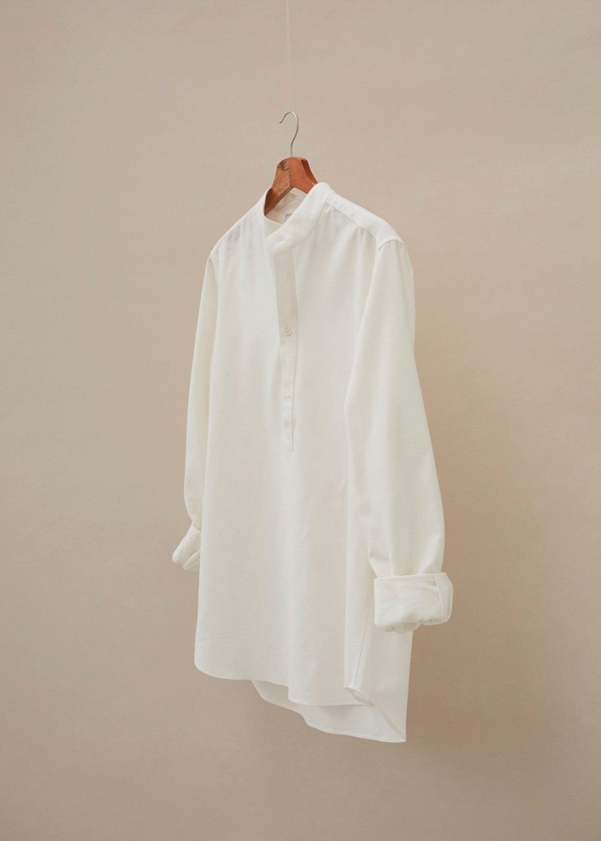 Recycled White Popover Nehru Collar Shirt