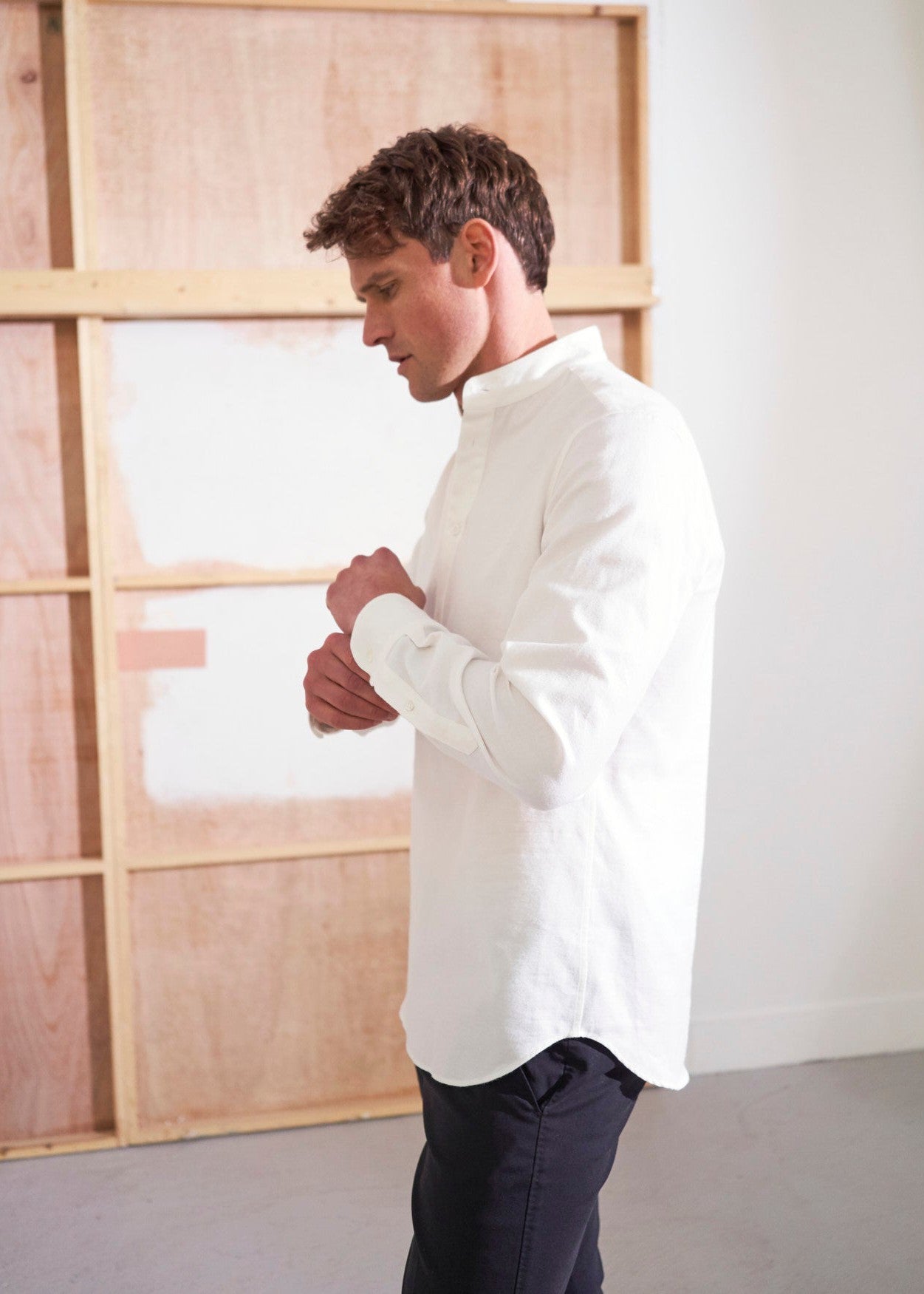 Recycled White Popover Nehru Collar Shirt