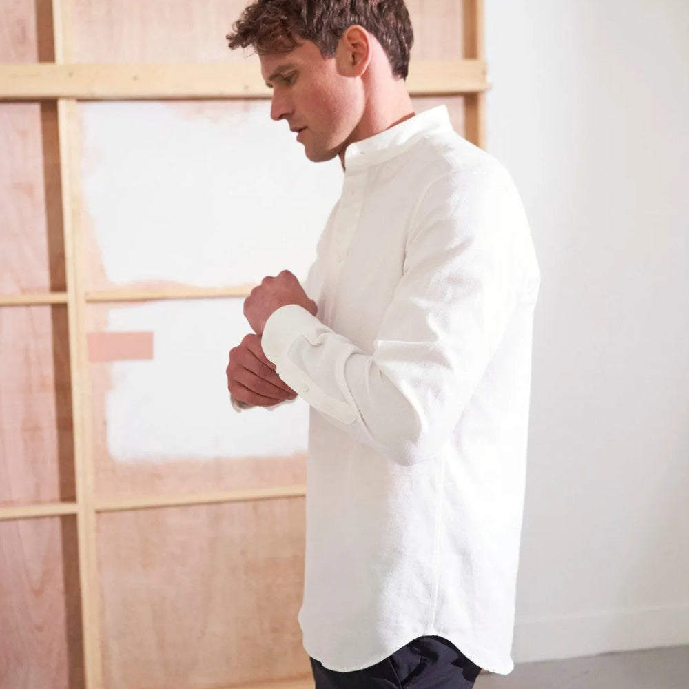 Recycled White Popover Nehru Collar Shirt