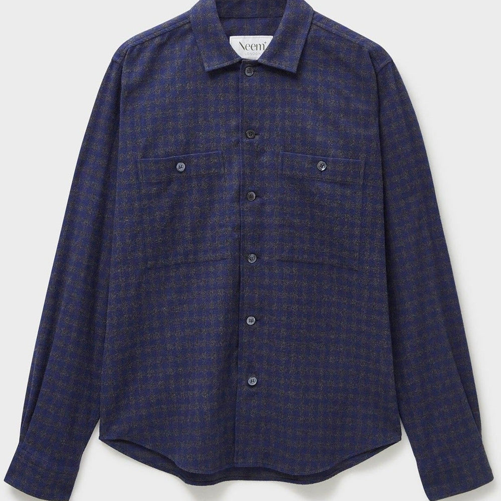 Recycled Italian Flannel Navy & Grey Check Double Pocket shirt