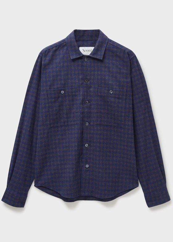 Recycled Italian Flannel Navy & Grey Check Double Pocket shirt