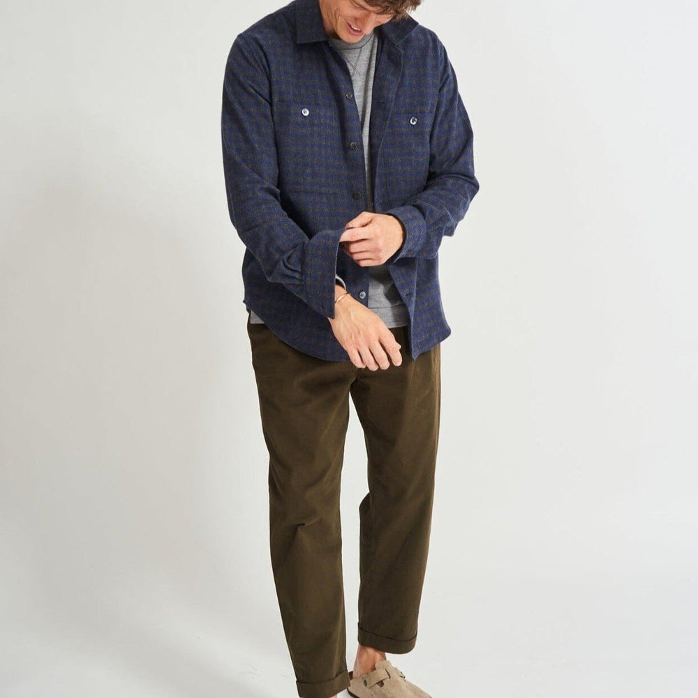 
                  
                    Recycled Italian Flannel Navy & Grey Check Double Pocket shirt
                  
                