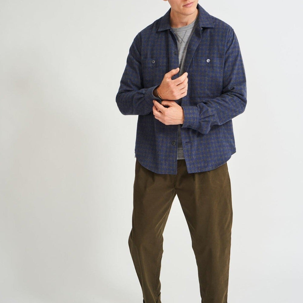 
                  
                    Recycled Italian Flannel Navy & Grey Check Double Pocket shirt
                  
                