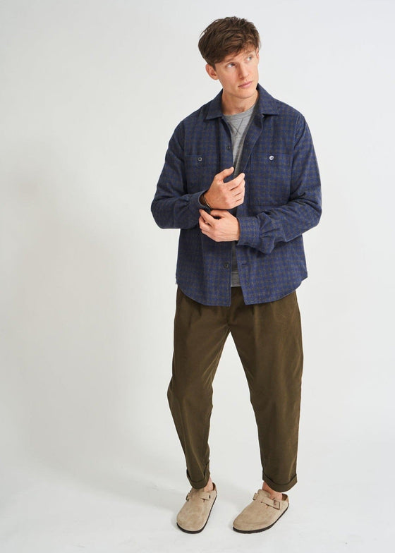 Recycled Italian Flannel Navy & Grey Check Double Pocket shirt