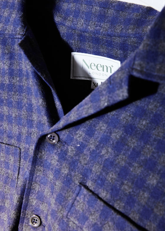 Recycled Italian Flannel Navy & Grey Check Double Pocket shirt